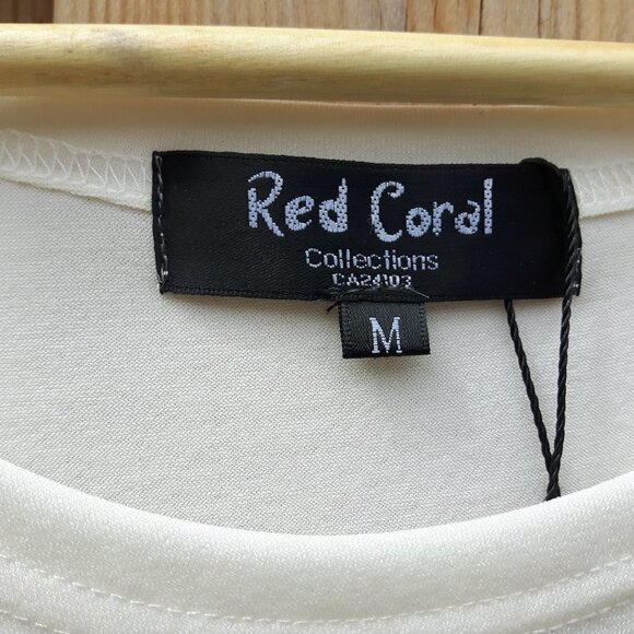 Red Coral Floral Blouse Medium Tie Sleeves - Picture 2 of 3